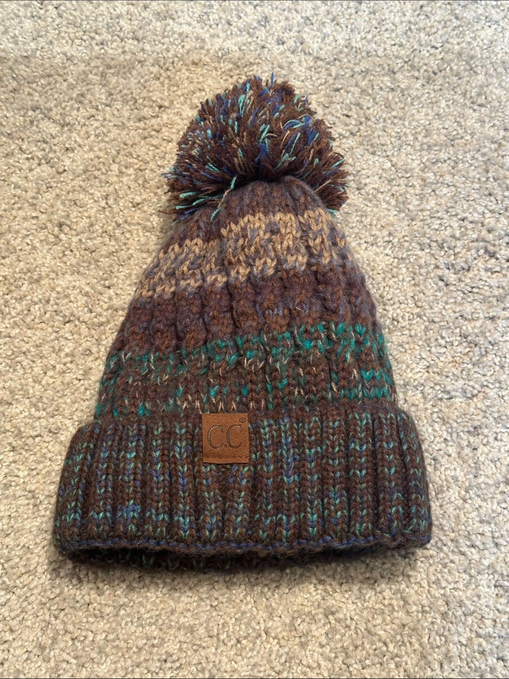 CC Boutique Brown Multi Pom Knit Beanie